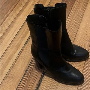 Sleek Black Leather Heeled Boots